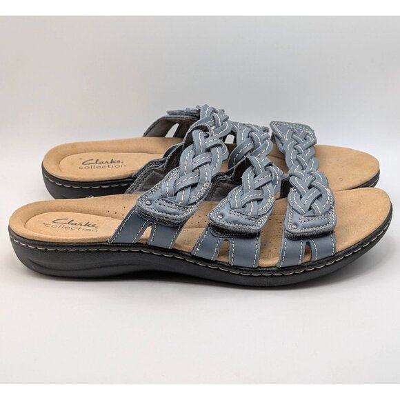 Clarks Laurieann Women's Size 11 M Sandals Blue Leather Straps Adjustable Slides - Picture 2 of 7